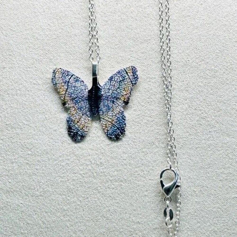 Blue and Silver Butterfly Pendant Indio Jewelry Necklace #7051 - Picture 7 of 7